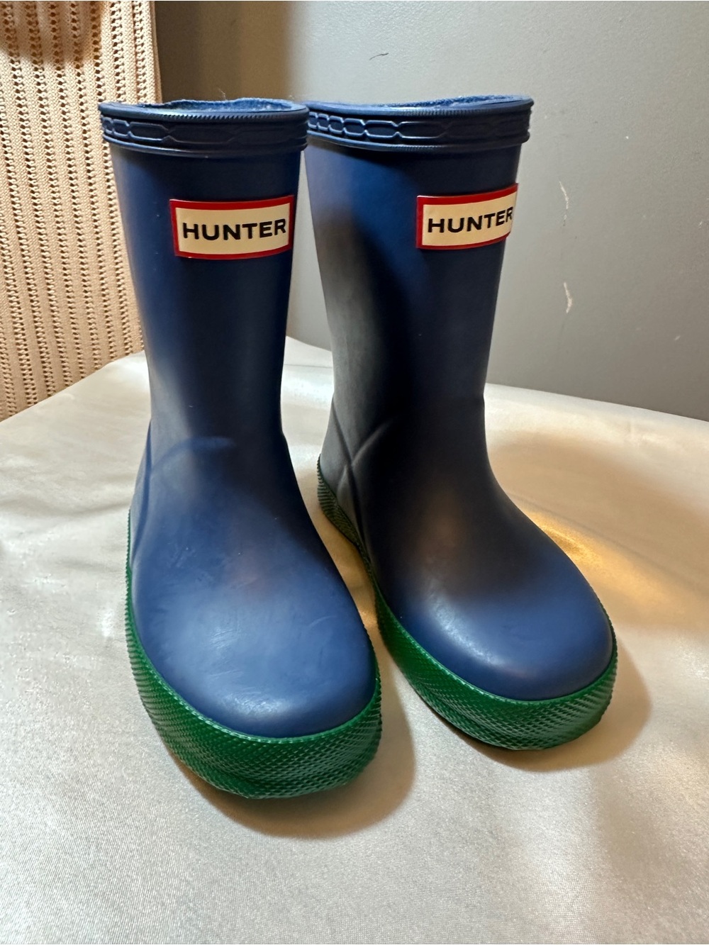 Hunter Kids Navy and Green Rain Boots